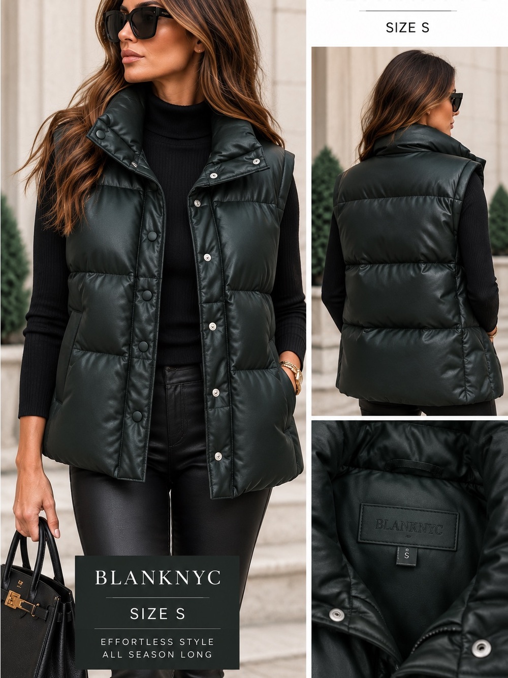 Blank NYC Dark Green Quilted Puffer Vest